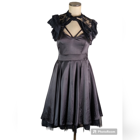 Killstar Dear Darkness Doll Black Satin Lace Dress, M , EUC - Picture 1 of 4